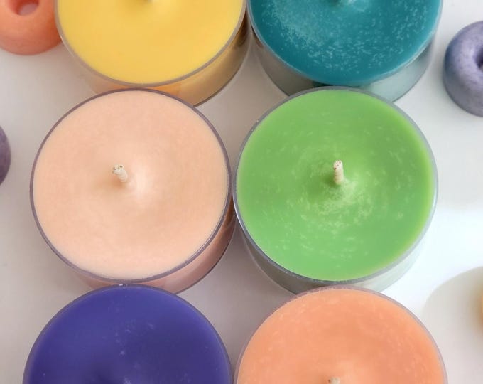 Fruity Loop Tealight Candles | Set of 6 | Soy Wax Candle Set | Nostalgic Fruit Loop Scent | Multi Color Tealights