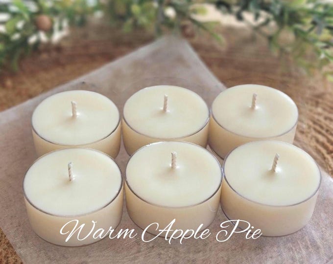 Warm Apple Pie Soy Tealight Candles: Set of 6, Gift and Home Fragrance, Holiday Scents, Christmas Candles