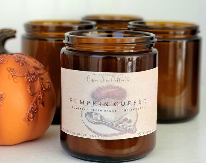 Pumpkin Coffee Soy Candle - Fall Scented Soy Candle - 8oz Amber Jar Candle - Autumn Aesthetic