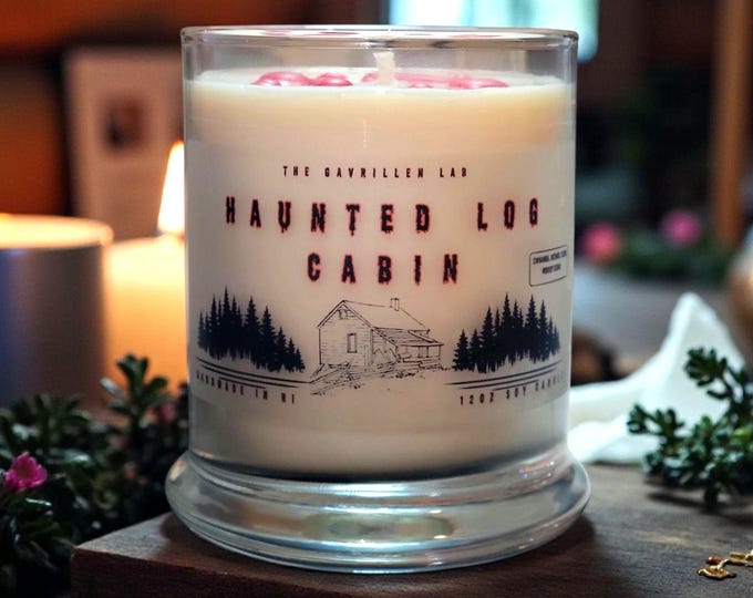 Halloween Soy Candle: The Haunted Log Cabin 12oz Soy Wax Candle, Spooky Decor, Fall Scented Candle, Horror Decor, Spooky Candle