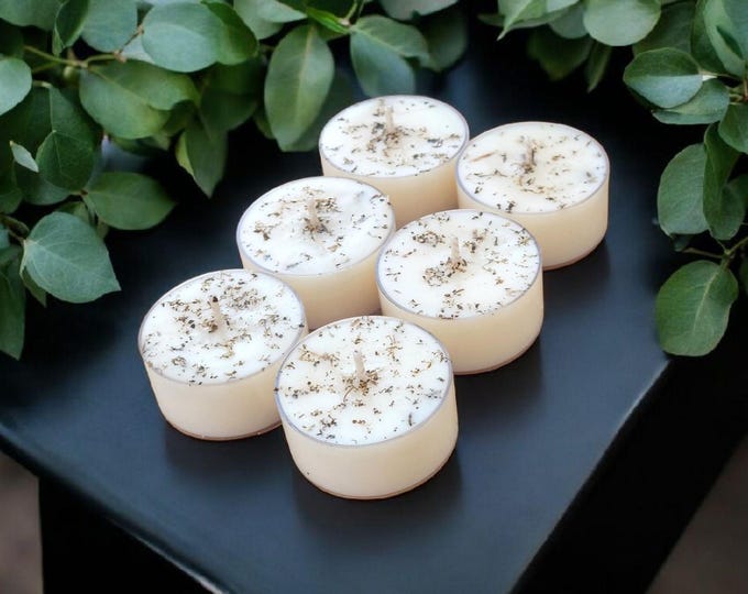 Eucalyptus Soy Tealight Candles Set of 6 | Stress Relief Tealights | Wedding or Spa Favors | Aromatherapy Soy Wax Gift