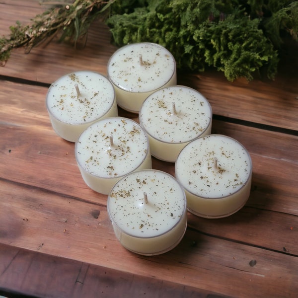 Eucalyptus + Spearmint Tea Light Candles | Set of 6 | Handmade Tealight Decor for Home | Candle Favor Gift Ideas | Handmade with Soy Wax