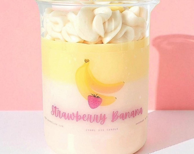 Strawberry Banana Soy Candle | Beaker Candle | Dessert Inspired | Foodie Candle | Sweet Scents