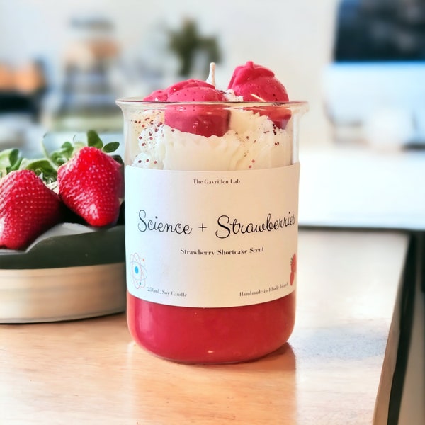 Science + Strawberries Beaker Candle | Handmade Soy Wax Candle | Lab Week Gift | Science Gift | Lab Week 2024 | Science Decor