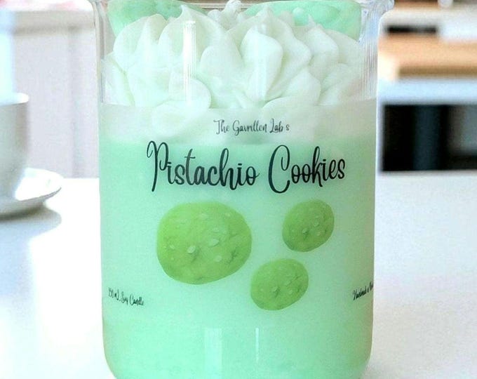 Pistachio Dessert Candle: Pistachio Cookie Soy Wax Beaker Candle, Food Candle, Pistachio Gifts, Unique Gift for Her, Home Decor Candle
