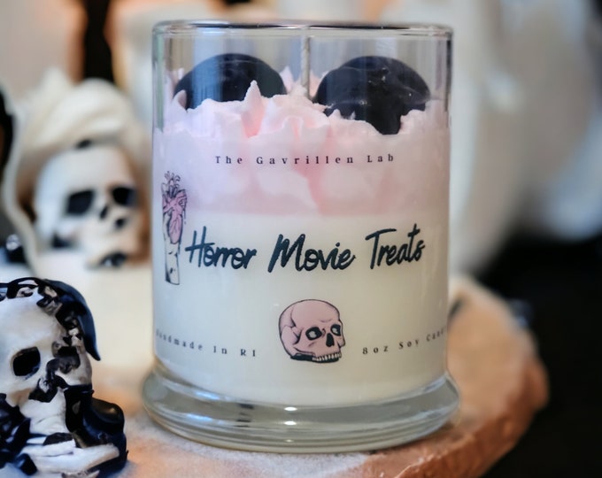 Horror Movie Treats Soy Candle | Custom Scent | Horror Themed Candle | Spooky Candle | Choose Your Scent | Horror Movie Decor | Summerween