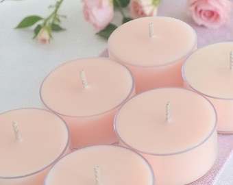 Pink Rose Tealight Candles | Soy Wax Handmade Tealights | Set of 6 | Floral Scent