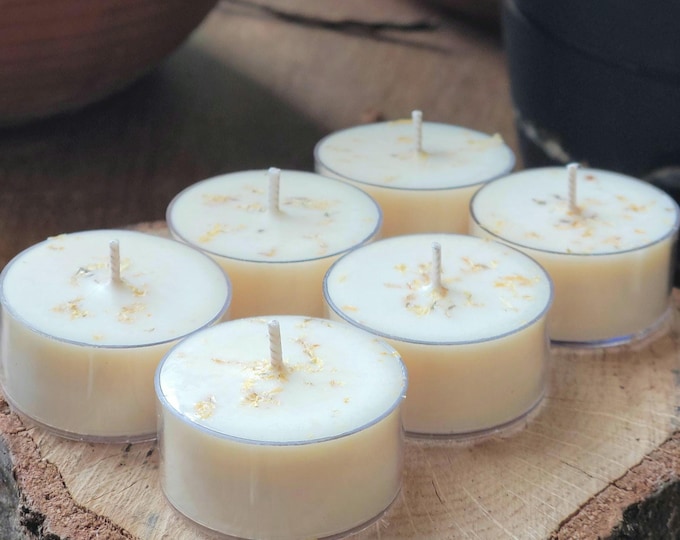 Lemon Lavender Soy Tealight Candles | Set of 6 | Natural Soy Wax Candles | Home Decor | Home Gifts | Aromatherapy | Herb Infused Tealights
