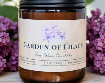 Lilac Soy Candle: Garden of Lilacs 8oz Soy Wax Candle, Home Fragrance