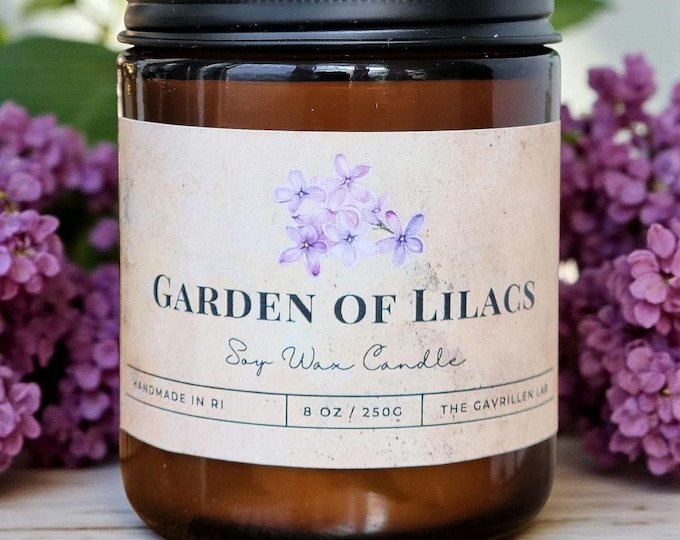 Lilac Soy Candle: Garden of Lilacs 8oz Soy Wax Candle, Home Fragrance