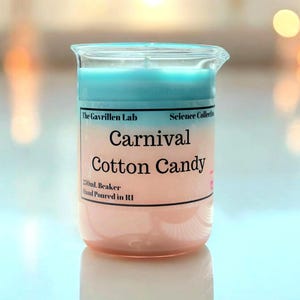 Carnival Cotton Candy Candle | Soy Wax Beaker Candle | Sweet Scented Candle | Pastel Aesthetic Decor | Cute Desk Candle | Cotton Candy Decor