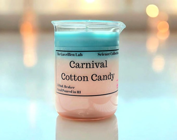 Carnival Cotton Candy Candle | Soy Wax Beaker Candle | Sweet Scented Candle | Pastel Aesthetic Decor | Cute Desk Candle | Cotton Candy Decor