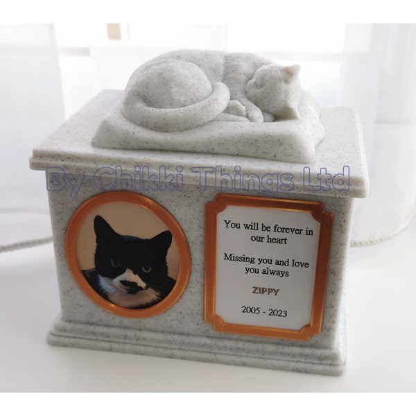 Forever Cherished, Cat Memorial Urn Box, Kitty, sierlijke slapende Kitty urn, stijlvolle Cat urn.