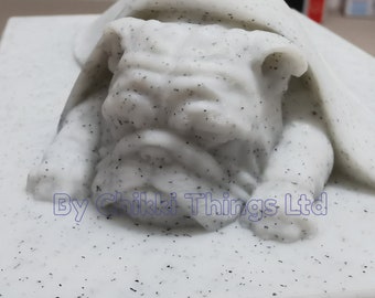 Forever Cherished, English Bulldog Memorial Urn Box, ornate sleeping doggy urn, stylish dog urn.