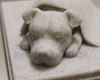 Forever Cherished, Staffordshire Bull Terrier Memorial Urn Box, sierlijke slapende hondenurn, stijlvolle hondenurn.