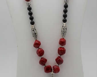 Red Coral and Black Onyx necklace