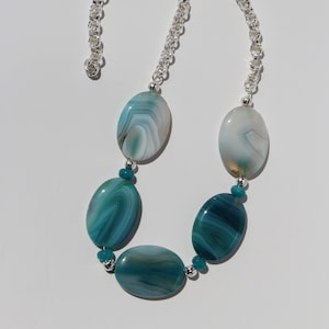 Teal Blue Agate and Silver Necklace