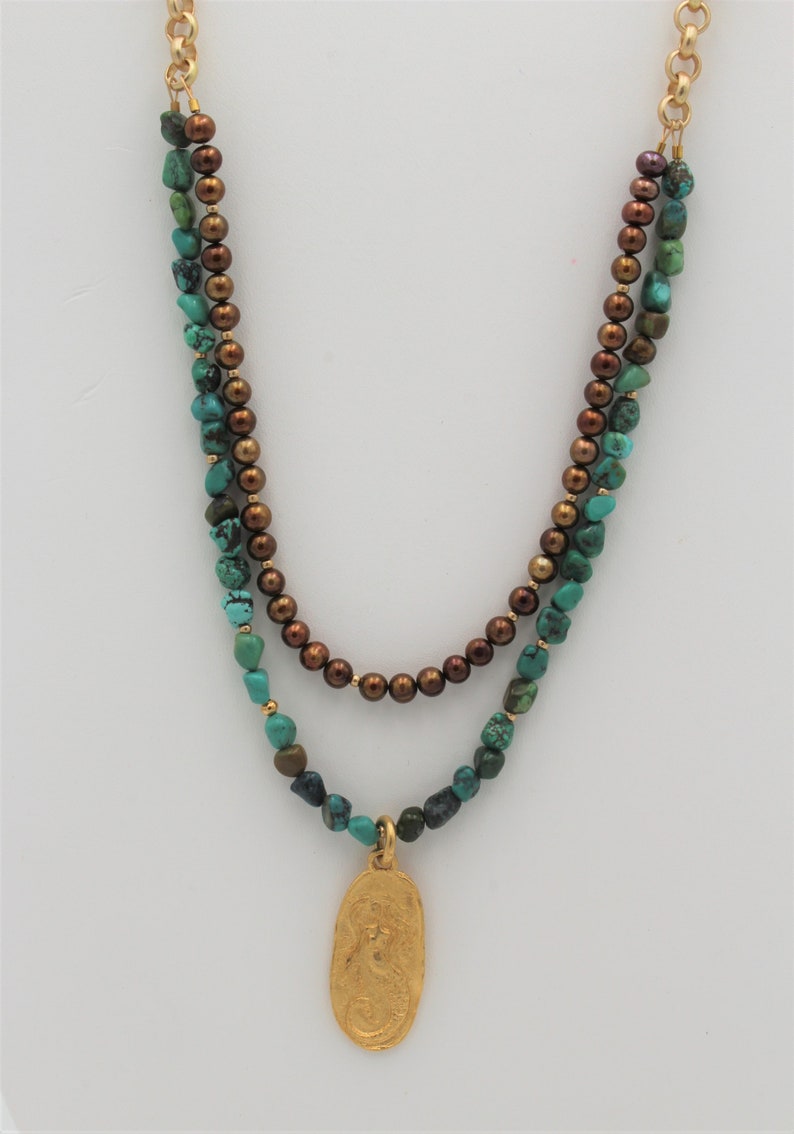 Turquoise and Gold Mermaid Necklace # 1