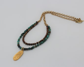 Turquoise and Gold Mermaid Necklace # 1