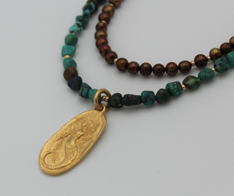 Turquoise and Gold Mermaid Necklace # 1