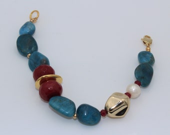 Apatite and Red Jade Bracelet