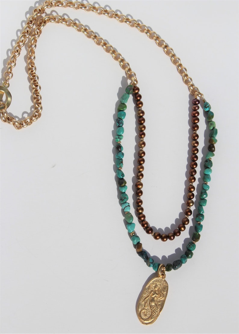 Turquoise and Gold Mermaid Necklace # 1