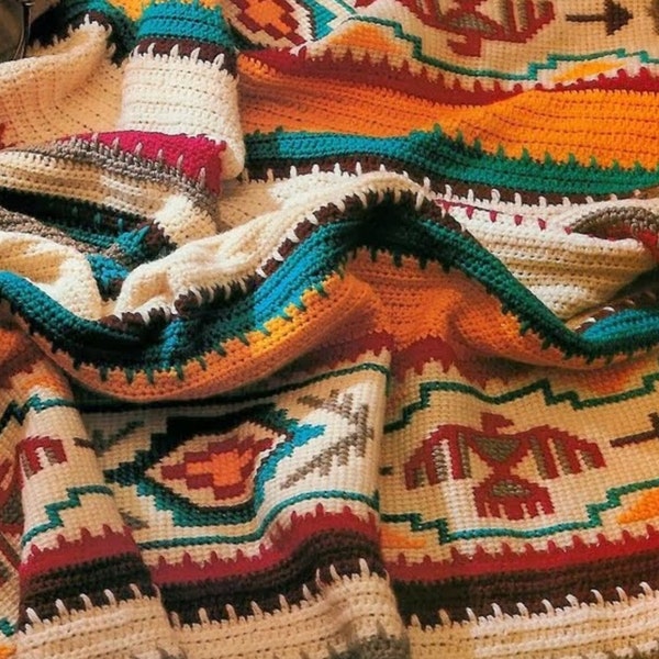 STUNNING Vintage Indian Afghan Crochet Pattern PDF Instant Download American Afghan Throw Blanket