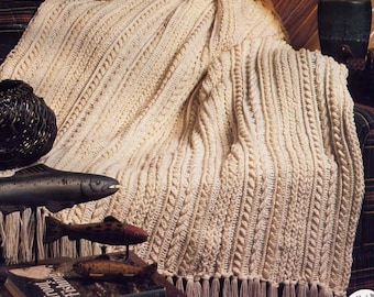 Vintage Crochet Afghan Aran Pattern  Pdf Instant Download Housewarming  Throw Blanket Bedspread