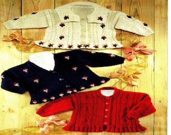 CUTE Vintage Baby Cardigans Knitting Patterns  V - Neck , Sailor Collar Round Neck 16 - 26 "  Easy