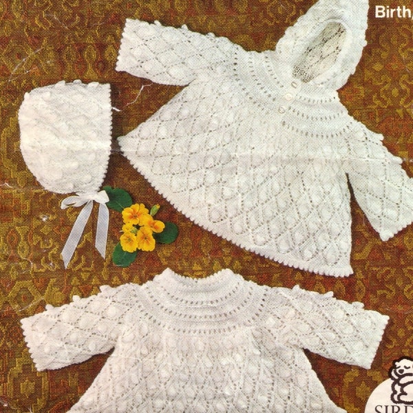 Vintage Baby 3 Ply Angel Top Bonnet Knitting Patterns Pdf Instant Download 18 " chest