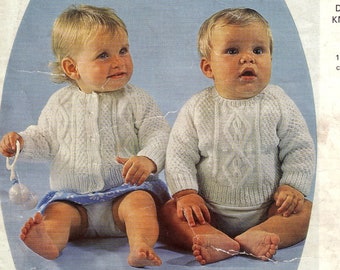 CUTE Vintage Baby Sweater Cardigan Knitting Pattern Baby Aran Pdf Instant Download Easy DK 19-22 "