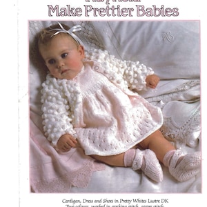 CUTE Vintage Baby Cardigan Dress Shoes Knitting Pattern Baby Girl Outfits PDF Instant Download 18 -20" DK