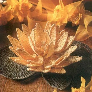 STUNNING Vintage Crochet Water Lily Floral  Knit Decor Table  Pdf Instant Download Thread Lace Ornaments