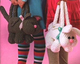 ADORABLE Six Crochet Animal Purses For Girls Kids Animal Critters Instant Download PDF CUTE Bags Original Gift Idea