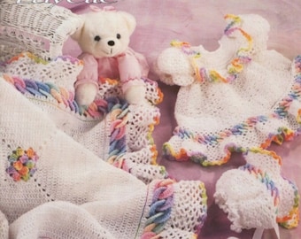 CUTE Vintage Baby Layette CROCHET Pattern Pdf Instant Download Baby Blanket Jacket Dress Booties Bonnet To fit 3 to 12 months