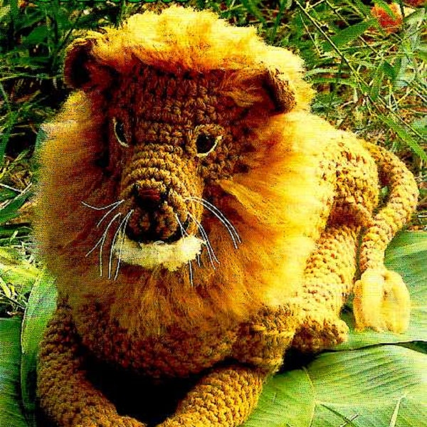 BEST Vintage LION Crochet Toy Pattern Instant Download Pdf Safari Crochet Easy Follow 23" Inch size