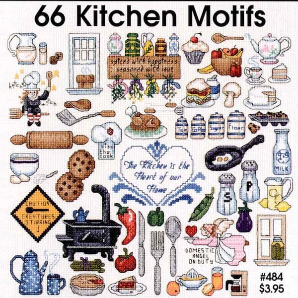 66 KITCHEN Motifs Vintage Cross  Patterns Set Pdf Sampler Instant Download Mini Cross Stitch Easy Embroidery Needlepoint Design Gift Idea