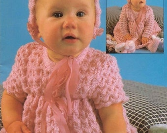 CUTE Baby Layette Dress Jacket Bootees Bonnet  3 Ply Knitting Pattern Pdf Instant Download  14- 18" inch chest