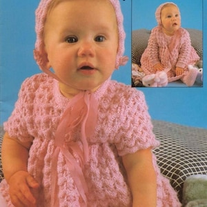 CUTE Baby Layette Dress Jacket Bootees Bonnet  3 Ply Knitting Pattern Pdf Instant Download  14- 18&quot; inch chest