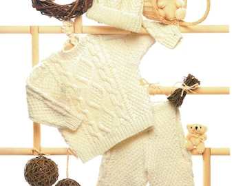 CUTE Vintage Baby Pram Set Knitting Pattern PDF Instant Download Baby Sweater Leggings Hat Easy Knit Chunky 16 -26 "