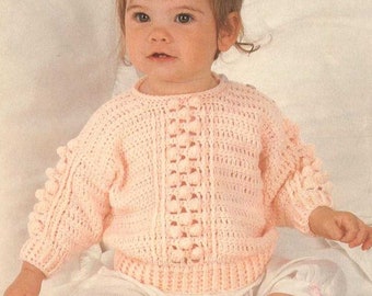 ALMOST FREE Vintage Baby Sweater Crochet Pattern - Bobble Panel Sweater PDF Instant Download Easy Baby Girl Outfit