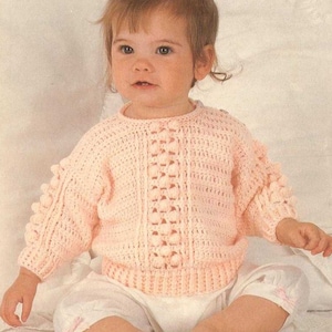 ALMOST FREE Vintage Baby Sweater Crochet Pattern Bobble Panel Sweater PDF Instant Download Easy Baby Girl Outfit image 1