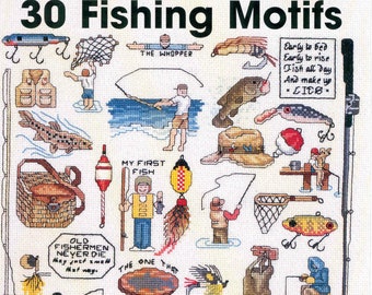 30 FISHING MOTIFS Mini Cross Stitch Easy Embroidery Needlepoint Design Gift Idea X Stitching