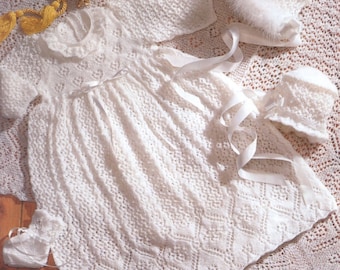 CUTE Vintage Christening Set Knitting Pattern Pdf Instant Download Robe Shawl Bonnet Booties 0- 6 months 2 Ply