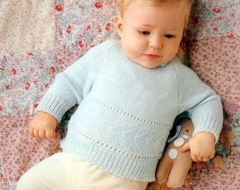 CUTE Vintage Baby 4 Ply Sweater Knitting  Pattern -  Jumper PDF Instant Download Easy Baby Unisex Outfit 14" 16" 20" ins