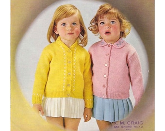 CUTE Vintage Girls Cardigan Knitting Patterns Pdf Instant Download Easy DK 22-24 "
