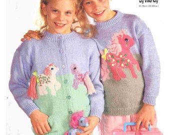 CUTE Girls Pony Sweater Knitting Patterns Pdf Instant Download Easy 24 -30 "