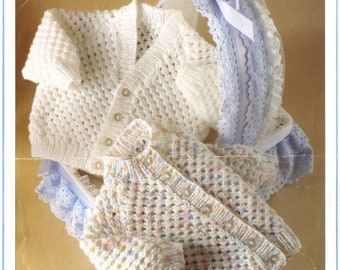CUTE Baby Jackets Knitting Pattern DK Preemie Pdf Instant Download V Neck  Round Collar 16-22 " Easy