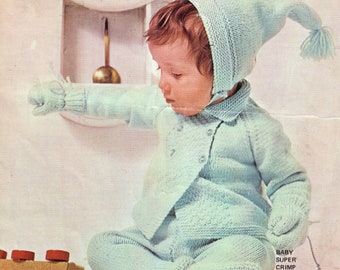 Vintage Baby Coat Pullups Bonnet Mittens Set Knitting Pattern Pdf Instant Download 20" 22" 24" Inch Chest