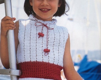 CUTE Vintage Girls Sleeveless Top Vest Crochet Patterns Pdf Instant Download 2 to 10 years
